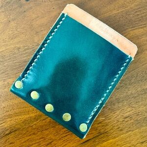 Handmade REAL Leather Card Holder Wallet in Dark Emerald Green & Vegetable Tan